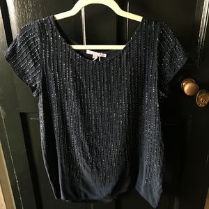 Calypso Navy Embellished Silk Blouse